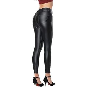 Uni-Wert Leren broek voor dames, stretch skinny legging, hoge taille, zwart, kunstleren broek, zwart, 38