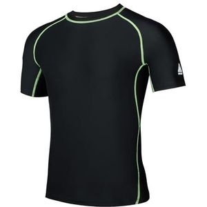 AMZSPORT Rash Guard Herenshirt met uv-bescherming UPF 50+, T-shirt met korte mouwen, sneldrogend, zonwerend vest voor zwemmen, surfen, vissen, hardlopen, 112028-groen zwart, S
