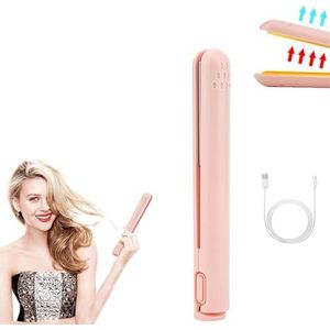 Mini Dual-purpose Krultang, Keramische Mini Krultang, Mini Haar Stijltang en Krultang 2 in 1, Reis Krultang USB Oplaadbare Krultang voor Vrouwen Kort Haar, Alle Haartypes (Roze)