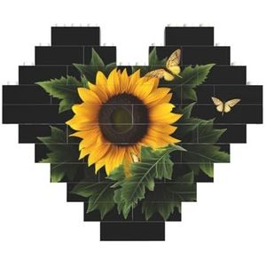Wiet met zonnebloem gedrukt bouwstenen blok puzzel hartvormige foto DIY bouwsteen puzzel gepersonaliseerde liefde baksteen puzzels voor hem, voor haar, voor geliefden