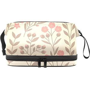 Grote capaciteit reizen cosmetische tas,make-up tas,Waterdichte make-up tas organisator, roze en bruine bloemen set, Meerkleurig, 27x15x14 cm/10.6x5.9x5.5 in