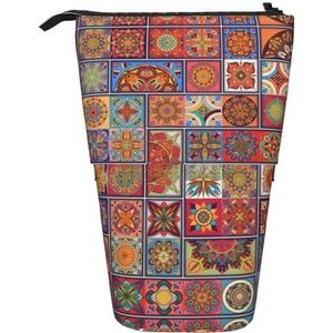 Nbtghga Kleur Kleine Flowwer Patroon Print Potlood Telescopische Klassieke Kunsten Stand Up Potlood Case Organizer Potlood Houder Make-up Tas Gift, Zwart, Eén maat