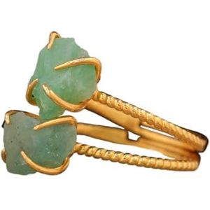 Exquise Labradoriet Stone Claw Finger Ring - Verstelbare sieraden cadeau for vrouwen (Color : Adventurine Gold, Size : 17)