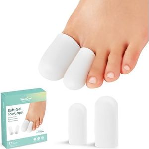 Welnove Gel Toe Cap en beschermer - 12 stuks siliconen teenhoezen - teenkussens voor pijnreliëf, missing of ingegroeide tenen, korns, calluses, blisters (4 l + 8M, wit)