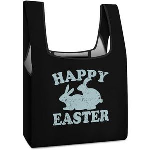 Happy Easter Rabbits Herbruikbare Shopping Bags Opvouwbare Boodschappentassen Grote Opvouwbare Tote Bag met Lange Handvatten