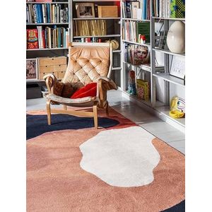 Rugvista Big Sur, Vloerkleden, Laagpolig, 160 x 230 cm, Rechthoekig, Modern Tapijt, Polypropyleen, OEKO-TEX Standard 100 kwaliteit, Hal, Slaapkamer, Keuken, Woonkamer, Eetkamer, Terracotta/Marineblauw