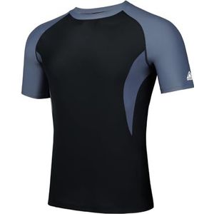 AMZSPORT Rash Guard Herenshirt met uv-bescherming UPF 50+, T-shirt met korte mouwen, sneldrogend, zonwerend vest voor zwemmen, surfen, vissen, hardlopen, 112050-grijs/zwart, XXL