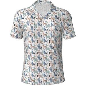 JJPUNGK Lama Alpaca Cactus Print Zomer Polo Shirts Korte Mouw Speciale Gelegenheden Casual Uitjes, Zwart, S