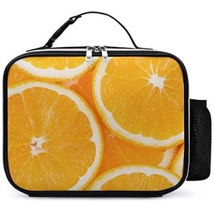 Oranje Slices Lunch Box Container Herbruikbare Lederen Geïsoleerde Maaltijd Tote Bag met Afneembare Gespeld Handvat