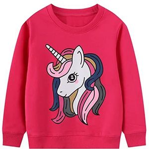 JinBei Kinderen Sweatshirt Voor Meisjes Trui T-Shirt Lange Mouwen Eenhoorn Rode Roos Paard Casual Katoen Leuke Cartoon Animal Tops, T-Shirts Peuterkleding Herfst Leeftijd 6-7 Jaar