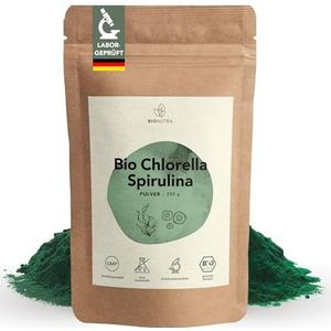 BIONUTRA® Spirulina Chlorella Poeder Bio – 250 g, residugecontroleerd, EU-biologisch gecertificeerd, vegan, glutenvrij & lactosevrij, zonder toevoegingen, bio spirulina chlorella poeder supplement
