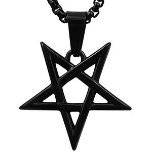 Geschenken voor mannen Omgekeerde Pentagram Prntacle ster hanger ketting 316L roestvrij staal (Color : Black)