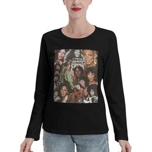 Donna Zomer Collage Lange Mouwen T Shirt Vrouwelijke Katoen Tee Klassieke Sport O-hals Kleding, Zwart, XL