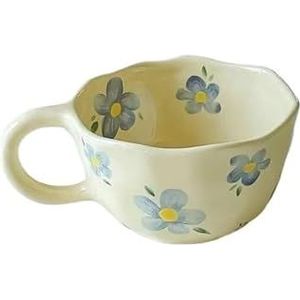 HXRLSIPO Koffiekop handgeknepen onregelmatige bloem keramische mokken koffiekopjes melk thee kop havermout ontbijt mok drinkgerei keuken beker mok (maat: 201-300 ml, kleur: blauwe bloem)