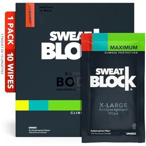 SweatBlock Maximum Strength Antiperspirant Sweat Wipes - For Excessive Sweat Protection - Extra Large - Up to 7 day protection per use - 10 Count - Unisex