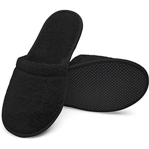 Badslippers – 1 Paar Mules Slippers in Badstof – 100% Katoen – Licht, Ademend, Antislip – Uniseks voor Douche, Hotel, Spa, Zwembad, Reizen - Zwart, 38-42, BL-1