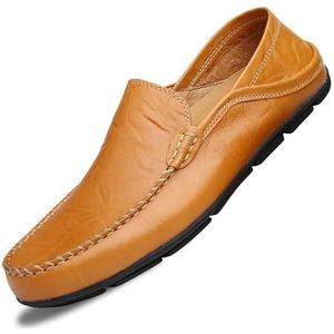 Loafers for heren Effen kleur Ronde neus Kunstleer Loafer Schoenen Flexibele antislip Platte hak Outdoor Bruiloft Slip-ons (Color : Yellow, Size : 40 EU)