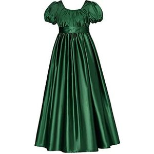 SFWXCOS Vrouwen Vintage Regency Jurk Effen Groen Satijn Sash Ruche Jane Austen jurk Thee Party Gown