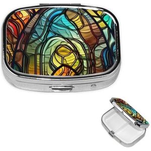 Pillendoosje Reizen Pillendoos met 2 Compartimenten Kleine Pillenetui voor Portemonnee & Pocket Draagbare Geneeskunde Organizer Glas in lood Kunst Leuke Ronde Pillencontainer voor Vitaminen Medicatie