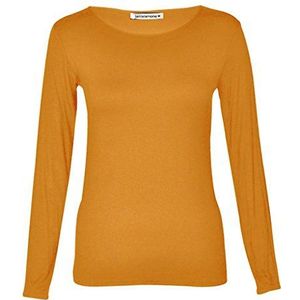 Hamishkne dames lange mouwen ronde hals effen casual basic stretchy getailleerd dames t-shirt top, Mosterd, 38/40 NL
