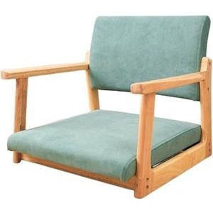 FZDZ Japanse massief houten tatami-stoel zonder poten met armleuningen rugleuning vloerstoel comfortabel kussen lage kruk geschikt voor raam, kantoor, thuis (Q)