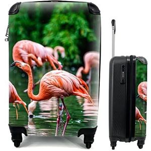 MuchoWow® Koffer - Flamingo - Tropisch - Vogel - Water - Roze - Past binnen 55x40x20 cm en 55x35x25 cm - Handbagage - Trolley - Fotokoffer - Cabin Size - Print