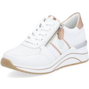 Remonte Damessneakers van echt leer in wit met roségoud en uitneembaar voetbed., wit, 40 EU