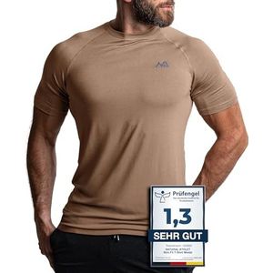 Natural Athlet Slim-Fit Fitness T-shirt voor heren - lang sneldrogend gym T-shirt - bodybuilding, krachttaining en sport, zand, L