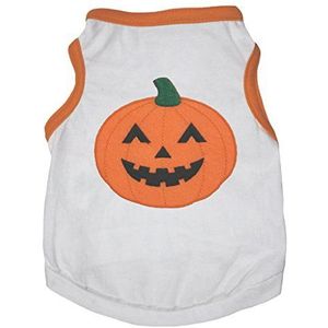 Pet Supply Halloween Pompoen Oranje Wit Katoen T-Shirt Hond Jurk, X-Small, Kleur: wit