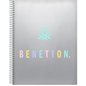 BENETTON ZILVER notitieboek, 120 vellen, harde omslag, ideaal voor kinderen van verschillende leeftijden, comfortabel en veelzijdig, kwaliteit en duurzaamheid, 21,5 x 31 cm, zilver, zilverkleurig,