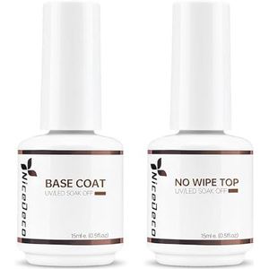 Nicedeco Base Coat Top Coat Set Gel UV LED Gellak Soak Off Glossy Gel Nail Clear Gel Polish Art Manicure 2 X 15ML