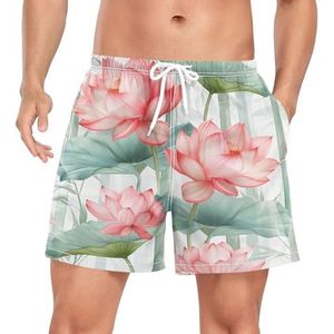 Europese Stijl Lotus Bloemen Roze Heren Zwembroek Shorts Sneldrogend met Zakken, Leuke mode, XL