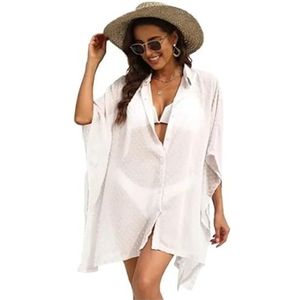 Cover Ups voor vrouwen Beachwear Badpak Cover Up Voor Vrouwen Plus Size Badpak Cover Up Shirts Stippen Splicing Casual Strand Cover Ups Badpak Cover Ups Voor Vrouwen (Wit, XL)