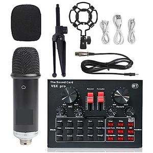 Geluidskaartkit, Draadloze Karaoke Microfoon Statief WXH1000 & BM900 USB Geluidskaart V8XPRO Professionele Studio Condensator Microfoon for PC Telefoon MIC(Black WXH1000 BM900)
