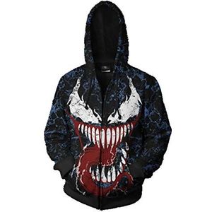 JJCat Heren Lange Mouw 3D-Print Hero Venom Serie Horror Venom Plus Size 5XL Rits Hoodies Paar Sweatshirts, donkergrijs, M