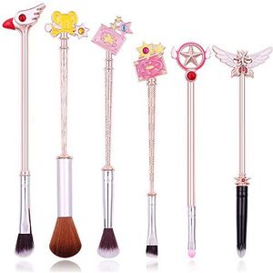 Bswefty 6 stks/set anime Sakura make-up borstels oogschaduw concear professionele cosmetische make-up borstel gereedschap kit (handvat kleur: 6 stuks roségoud)