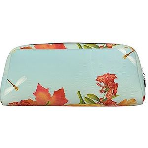 Pompoenen Libelle Print Etui Waterdichte Lederen Potlood Pouch Reizen Comestic Tas Opbergtas Voor Werk Kantoor, Zilver, Eén maat, Kunst