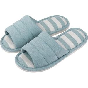 JMORCO Dames pantoffels vrouwen katoenen pantoffels indoor open teen zachte slippers casual flip flop dames thuis instappers traagschuim slaapkamer flats schoenen, Licht Blauwgroen, 33-34(8.2-8.4