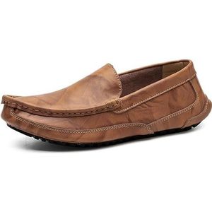 Loafers for heren, ronde neus, effen kleur, leren loafers, platte hak, lichtgewicht, resistent, klassiek instapper (Color : Yellow Brown, Size : 45.5 EU)