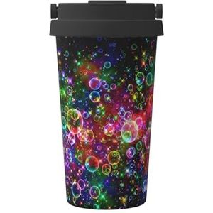 FRGMNT Kleurrijke Rainbow Stars Print Thermische Koffie Mok,Reizen Geïsoleerde Deksel RVS Tumbler Cup voor Thuiskantoor Outdoor