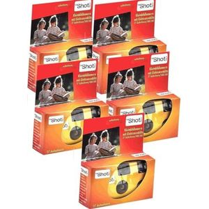 5x 1A Foto PORST Wegwerpcamera/Bruiloftscamera/Feestcamera Editie Topshot in rood/oranje (27 foto's, met flitser en batterijen, 5-pack)
