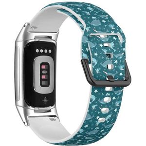 RYANUKA Sportieve zachte band compatibel met Fitbit Charge 5 / Fitbit Charge 6 (schattige walvis narwal) siliconen armband accessoire, Siliconen, Geen edelsteen