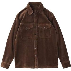 Mannen Corduroy Effen Kleur Werk Shirt Effen Katoen Lange Mouwen Sweatshirt Pocket Casual Shirts, Bruin, L