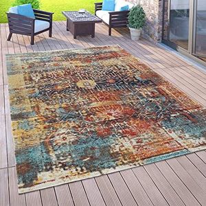 Vloerkleed voor buiten voor balkon, laagpolig met oosterse look, verschillende kleuren en formaten, Maat:120x170 cm, Kleur:Veelkleurig 3