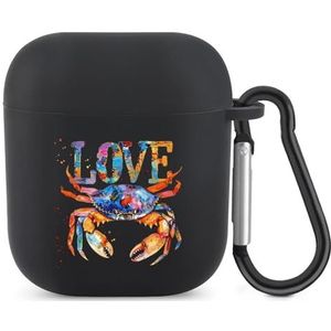 Liefde Krab Aquarel Leuke Case voor AirPods 2&1 Schokbestendige Beschermende Hoofdtelefoon Gevallen Cover Met Sleutelhanger Voor Mannen Vrouwen
