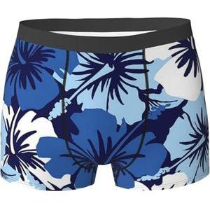 ZJYAGZX Boxershorts voor heren, blauw, hibiscusprint, comfortabele onderbroek, ademend, vochtafvoerend, Zwart, S