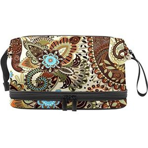 Dubbellaags Cosmetische Tas Vintage Textuur Draagbare Make-up Tas Reizen Organizer Pouch Voor Vrouwen Meisjes Toiletries Tassen, Meerkleurig, 27x15x14 cm/10.6x5.9x5.5 in, Make-up zakje