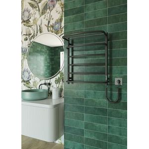 Elna - Handdoekradiator - Zwart - 127 W - 610 x 530 mm - Elektrisch met Plank - Wandmontage
