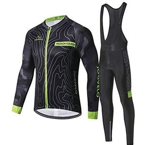 JOGVELO Fietsshirt Voor Heren, Fietsshirt Met Lange Mouwen + Fietsbroek Met Zitkussen, Fietskleding, MTB-Sportpak 2XL