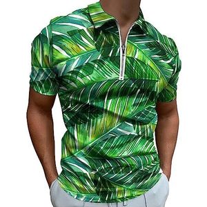 Aquarel Banaan Palmblad Polo Shirt voor Mannen Casual Rits Kraag T-shirts Golf Tops Slim Fit
